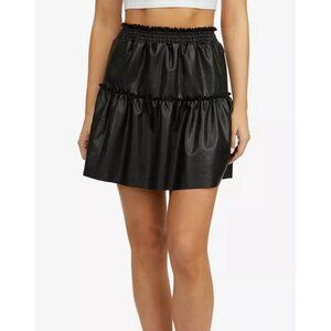NWT Laundry by Shelli Segal Black Tiered Ruffle Faux Leather Skirt Size Medium